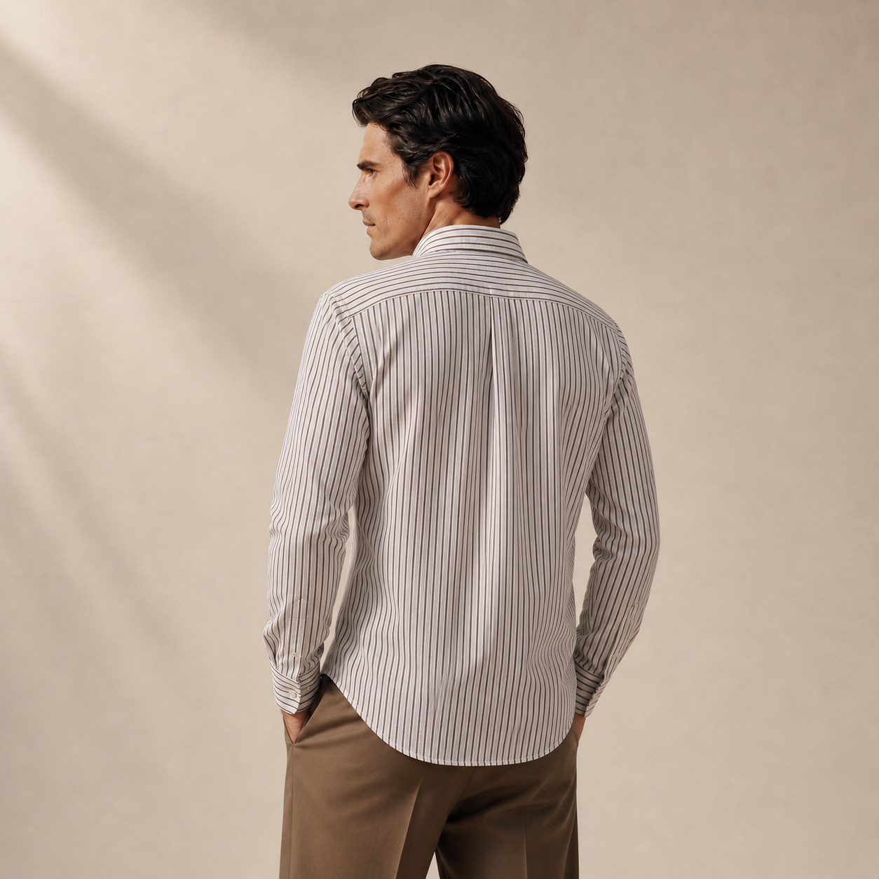 seersucker button-up shirt model Matteo in Canyon Stone