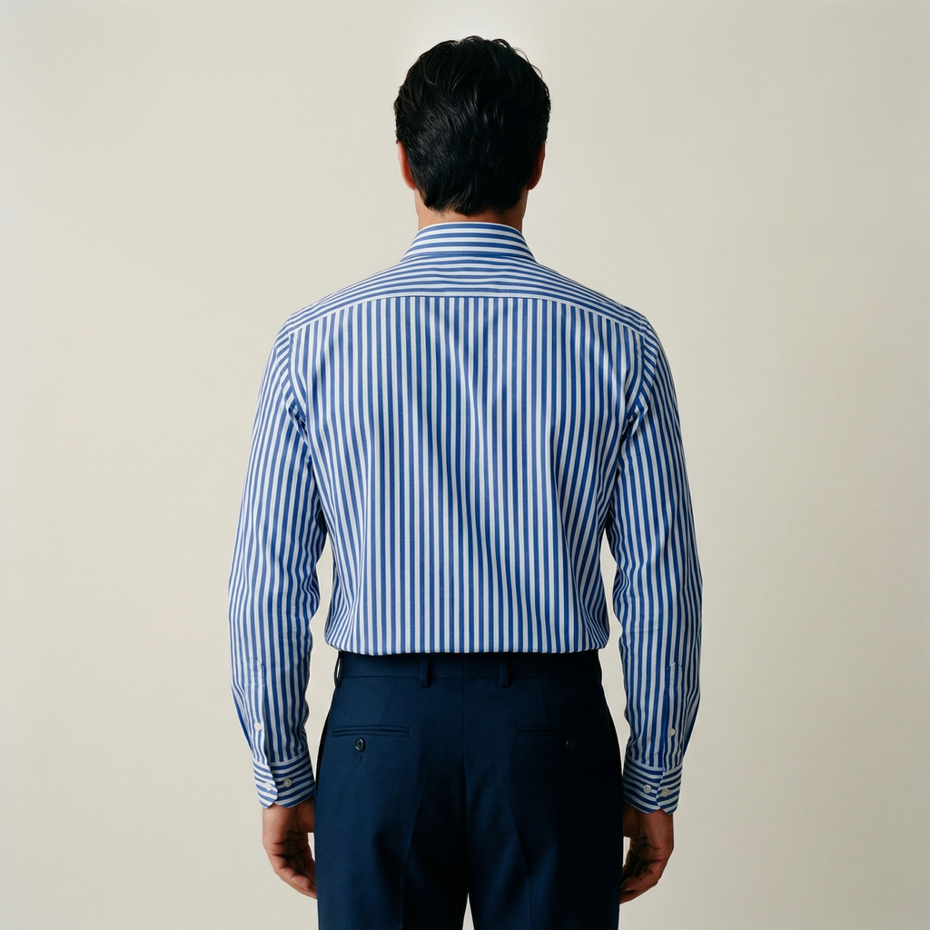 Tags:(6’2" - 180 lbs|Large) Custom shirt tee model Kive in Navy Bengal Stripe