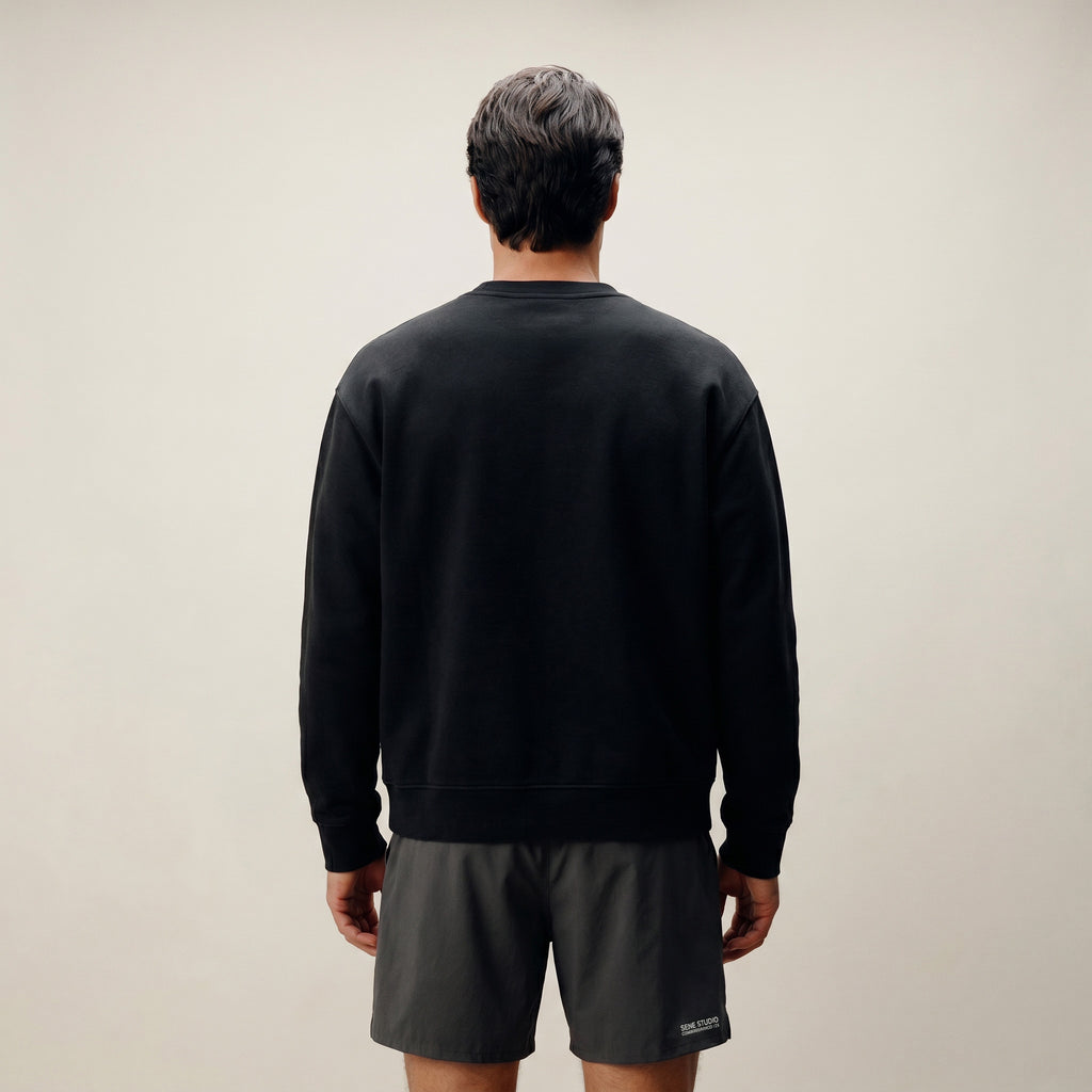 Terry Fleece Pullover model Matteo in Black