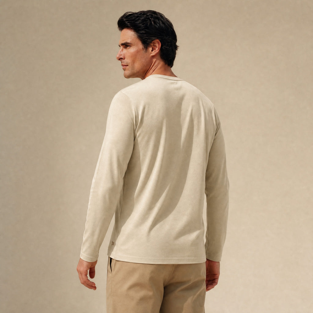 Pima Reserve Long Sleeve T-Shirt model Matteo in Beige
