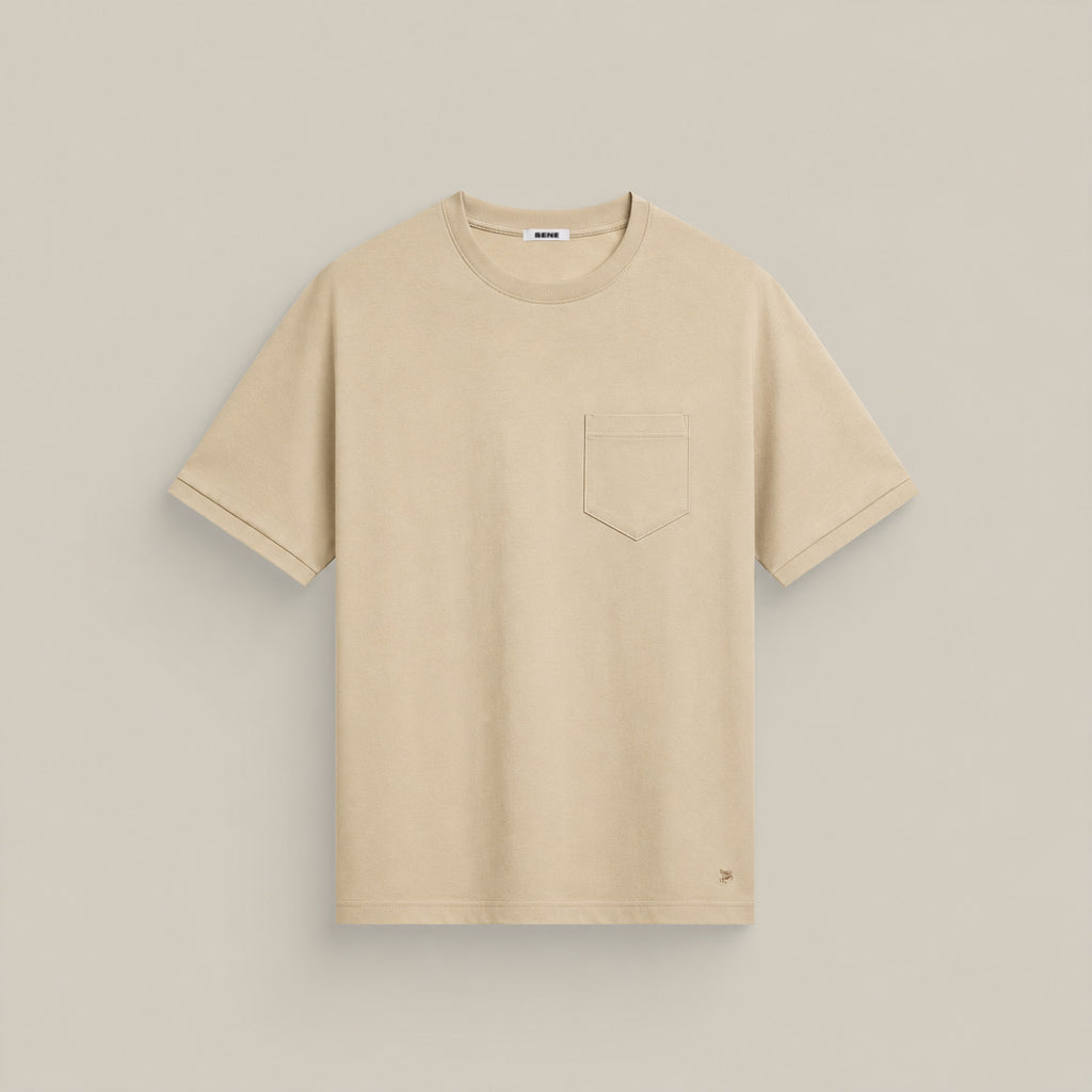 Pima Reserve Crew Pocket T-Shirt model Matteo in Beige