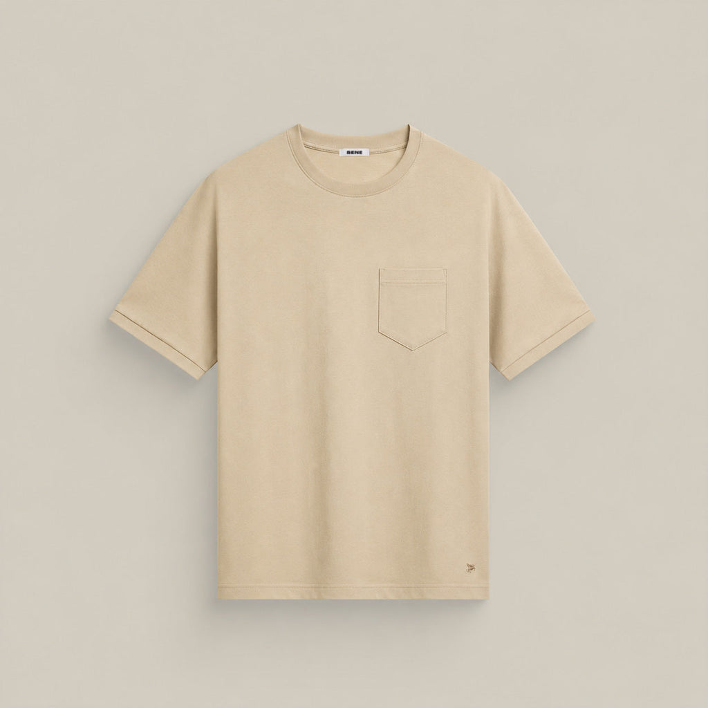Pima Reserve Crew Pocket T-Shirt model Matteo in Beige