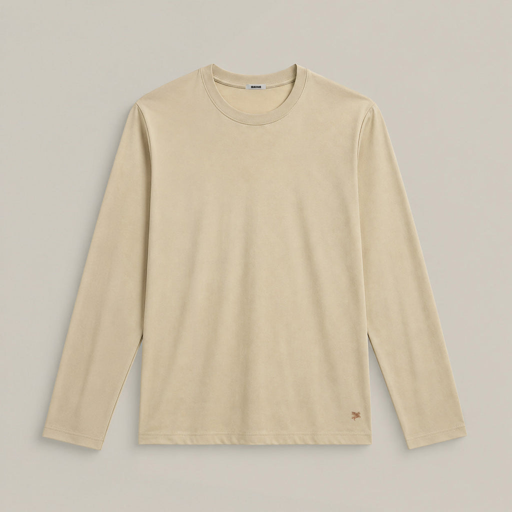 Pima Reserve Long Sleeve T-Shirt model Matteo in Beige