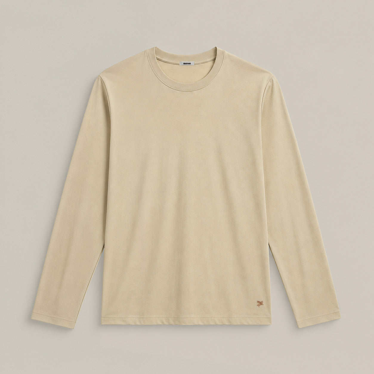 Pima Reserve Long Sleeve T-Shirt model Matteo in Beige