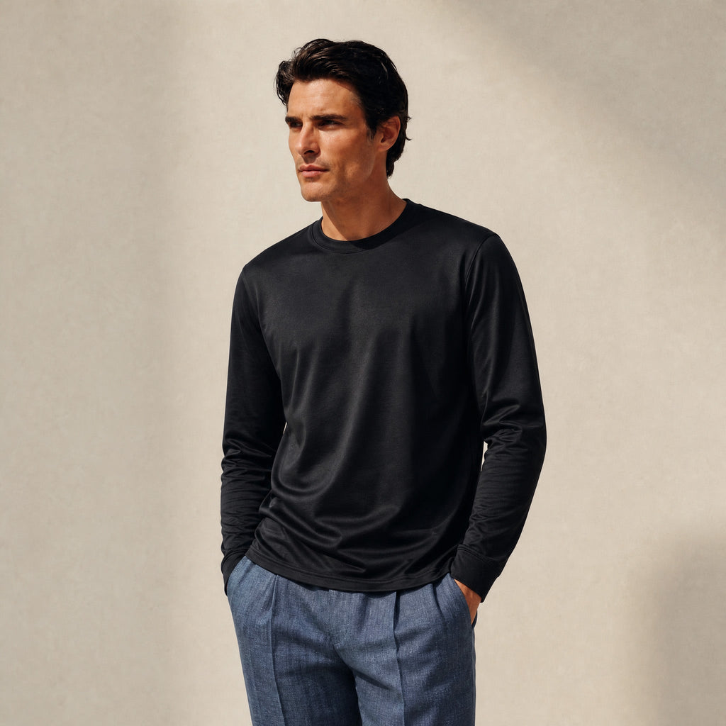 Pima Reserve Long Sleeve T-Shirt model Matteo in Black