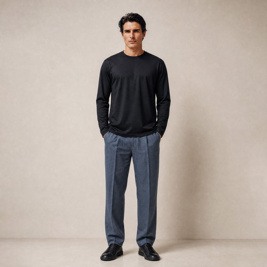 Pima Reserve Long Sleeve T-Shirt model Matteo in Black