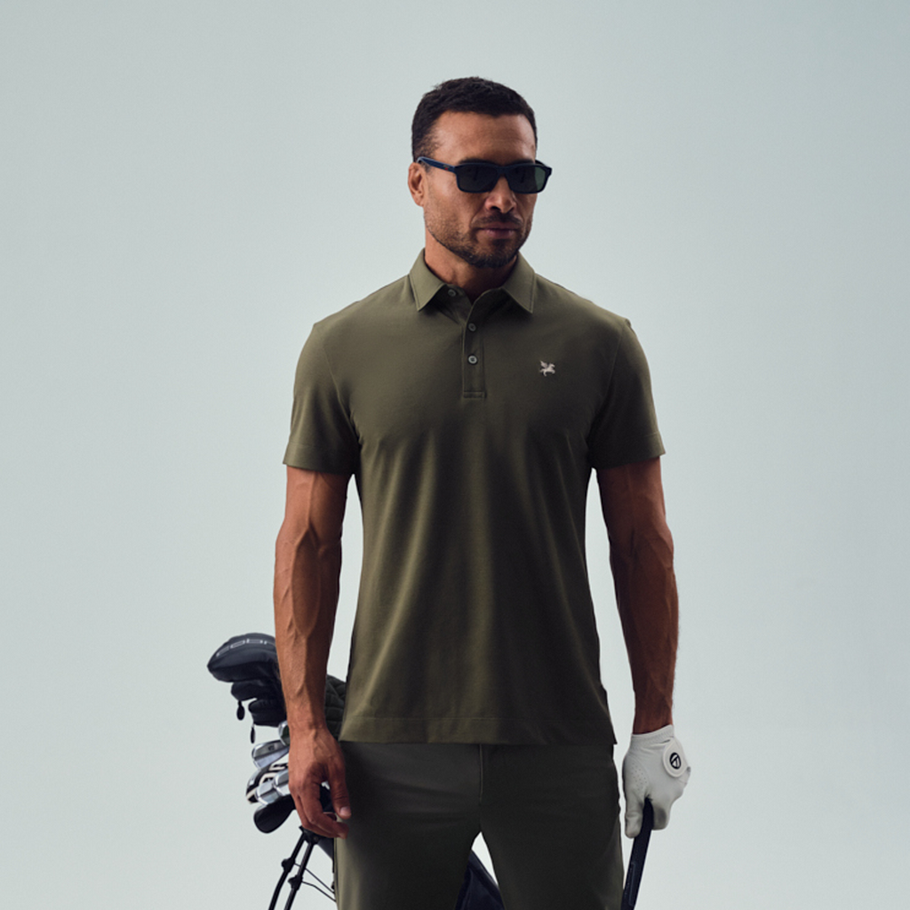 bespoke golf polo chad pique model chad in olive
