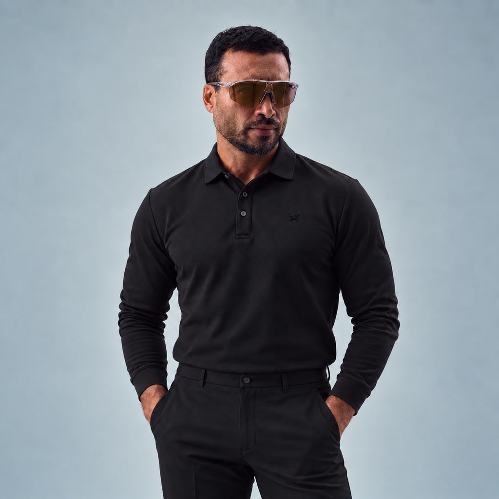 Aero Performance Long Sleeve Polo model Chad in Black