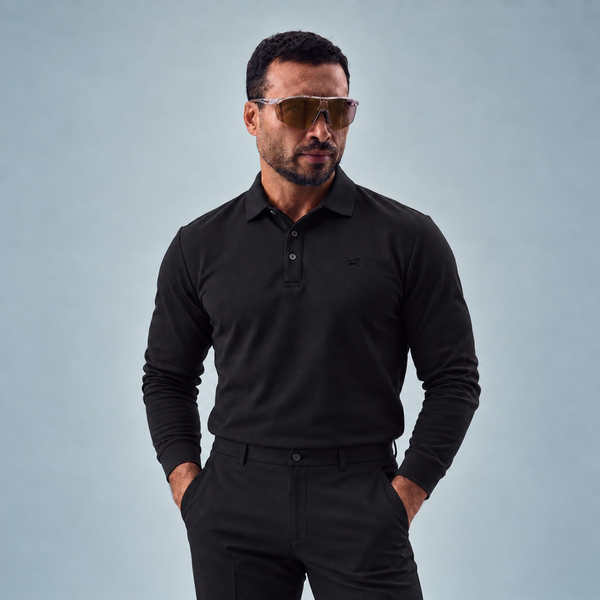 Aero Performance Long Sleeve Polo model Chad in Black