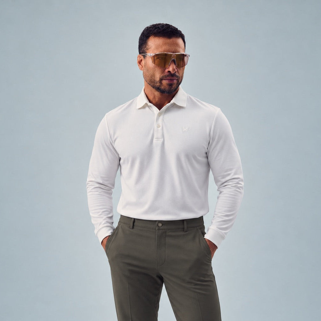 Aero Performance Long Sleeve Polo model Chad in White