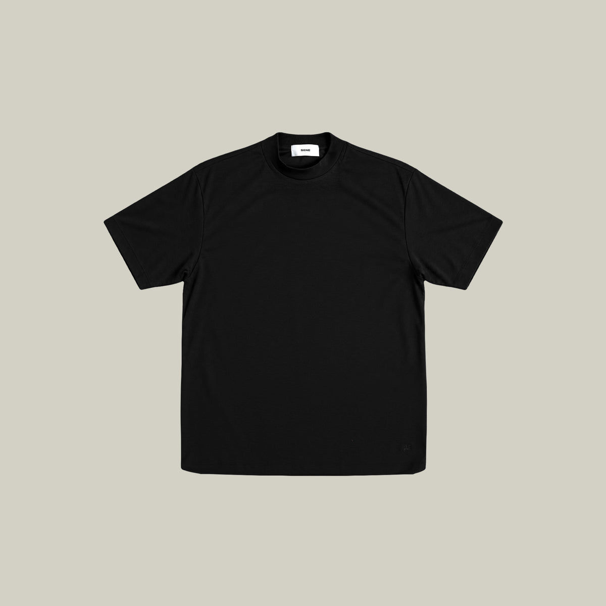 Pima Reserve Mock Neck T-Shirt model Guillermo in Black