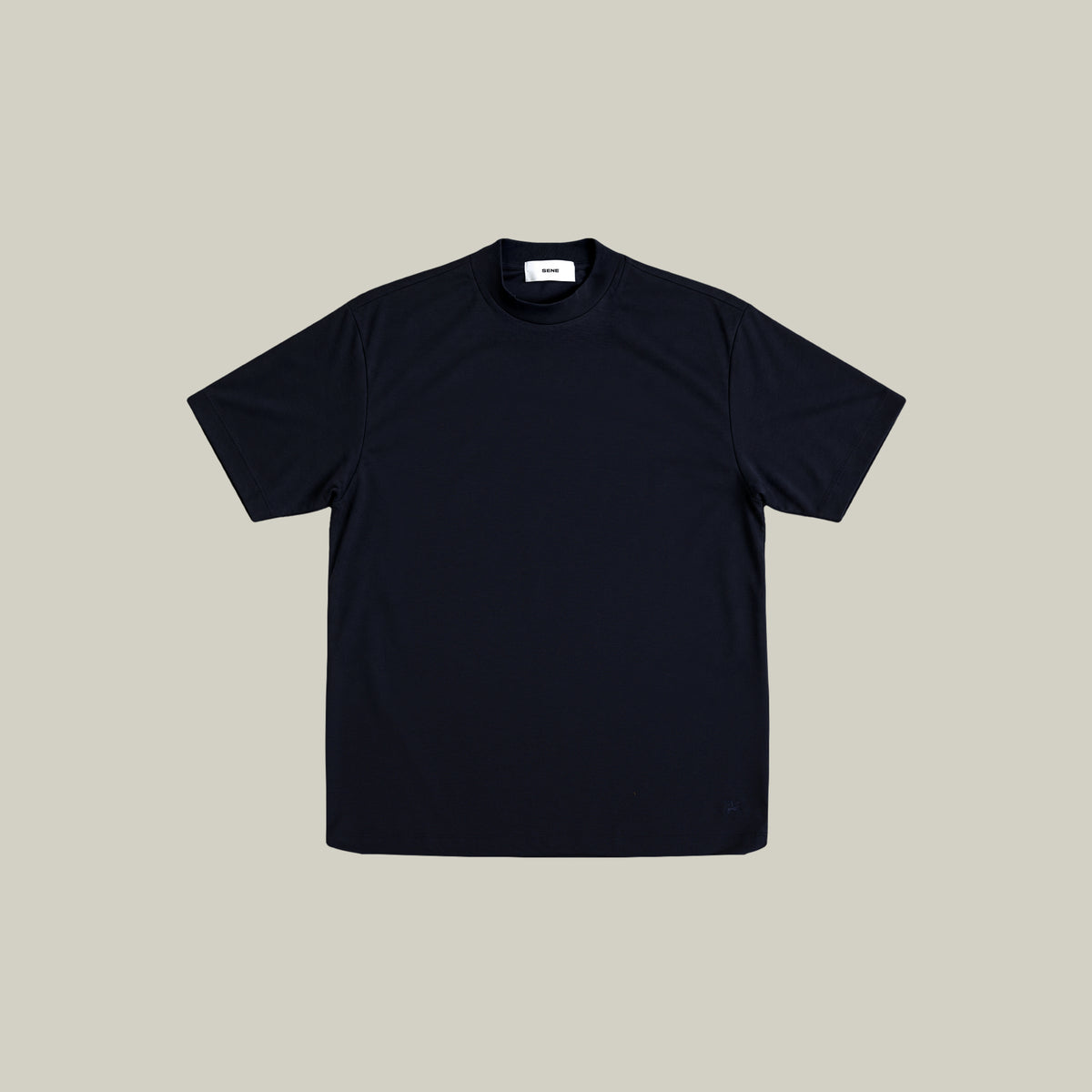Pima Reserve Mock Neck T-Shirt model Guillermo in Navy