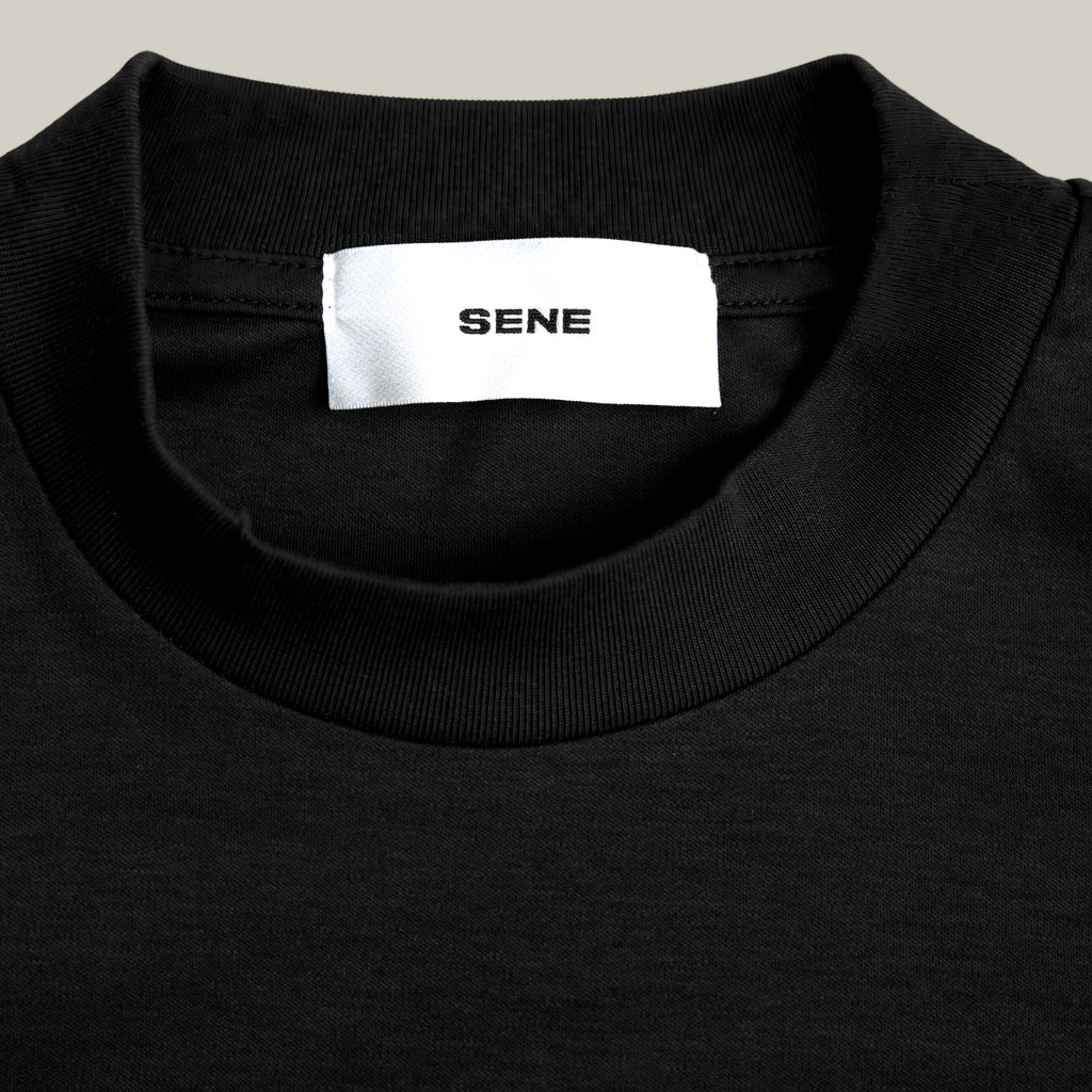Pima Reserve Mock Neck T-Shirt model Guillermo in Black