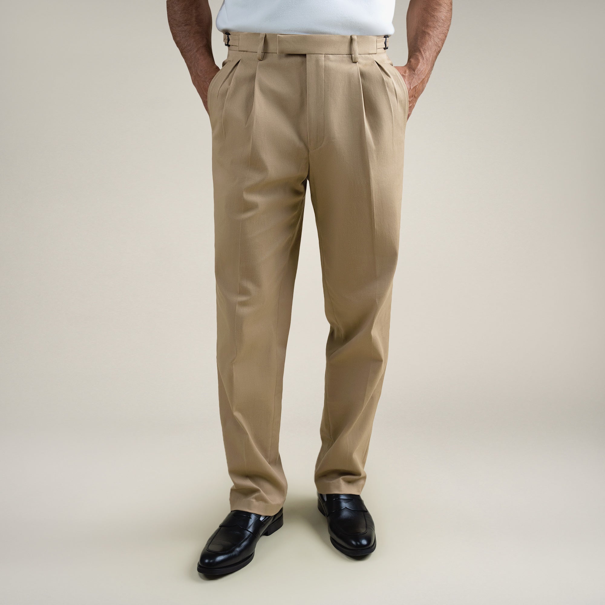 bespoke custom trousers pant chino performance technical model Tyler in Khaki