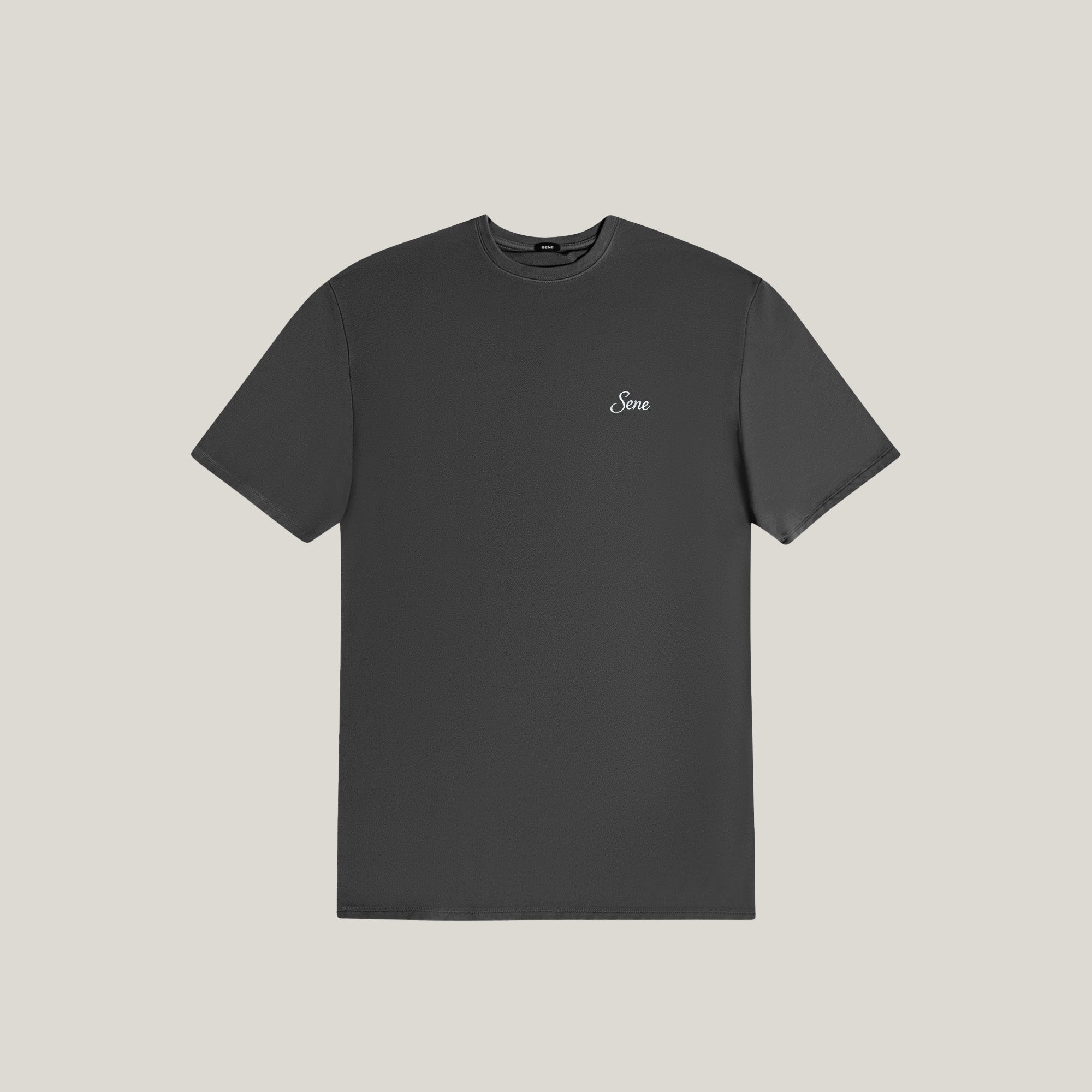 Tags:(6'0" - 180 lbs|Medium) custom t-shirt tee model Tyler in Smoke