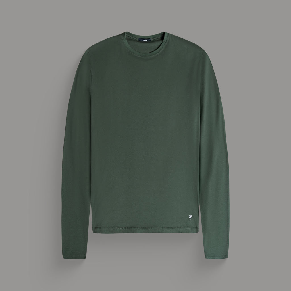 Tags:(6'0" - 180 lbs|Medium) Custom longsleeve t-shirt on model Tyler in Moss