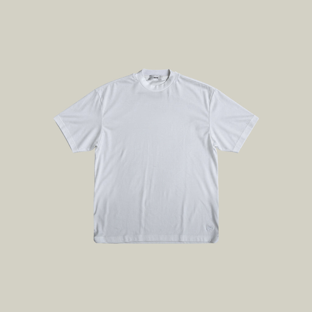 Pima Reserve Mock Neck T-Shirt model Guillermo in White