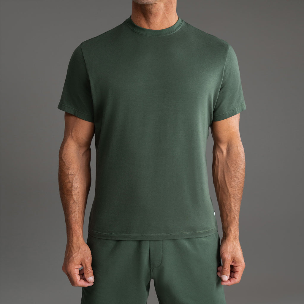 Tags:(6'0" - 180 lbs|Medium|Tailored|Standard) custom t-shirt tee model Tyler in Moss