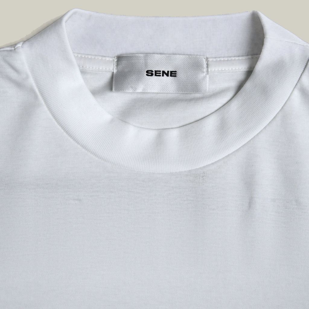 Pima Reserve Mock Neck T-Shirt model Guillermo in White