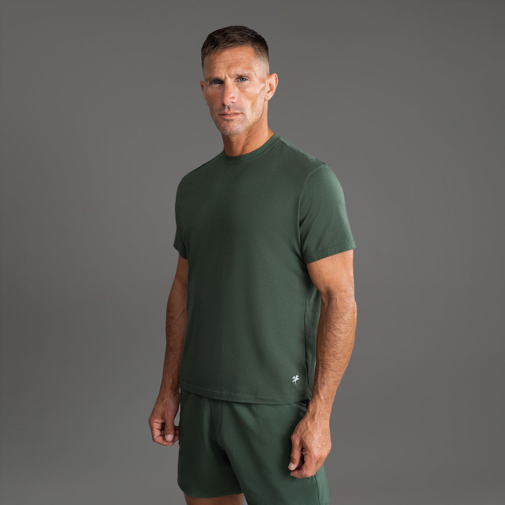 Tags:(6'0" - 180 lbs|Medium|Tailored|Standard) custom t-shirt tee model Tyler in Moss
