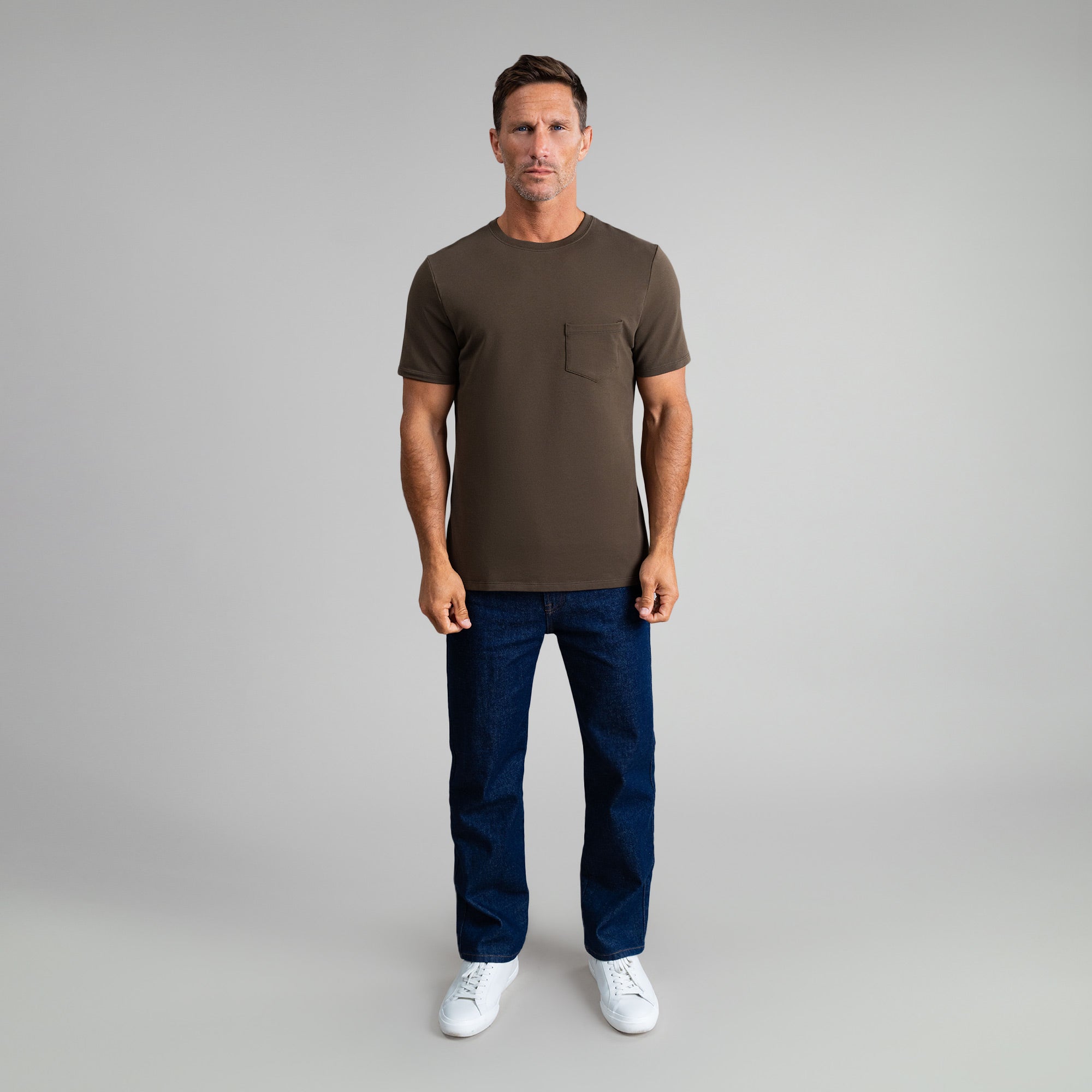 Tags:(6'0" - 180 lbs|Medium) custom t-shirt tee model Tyler in Umber