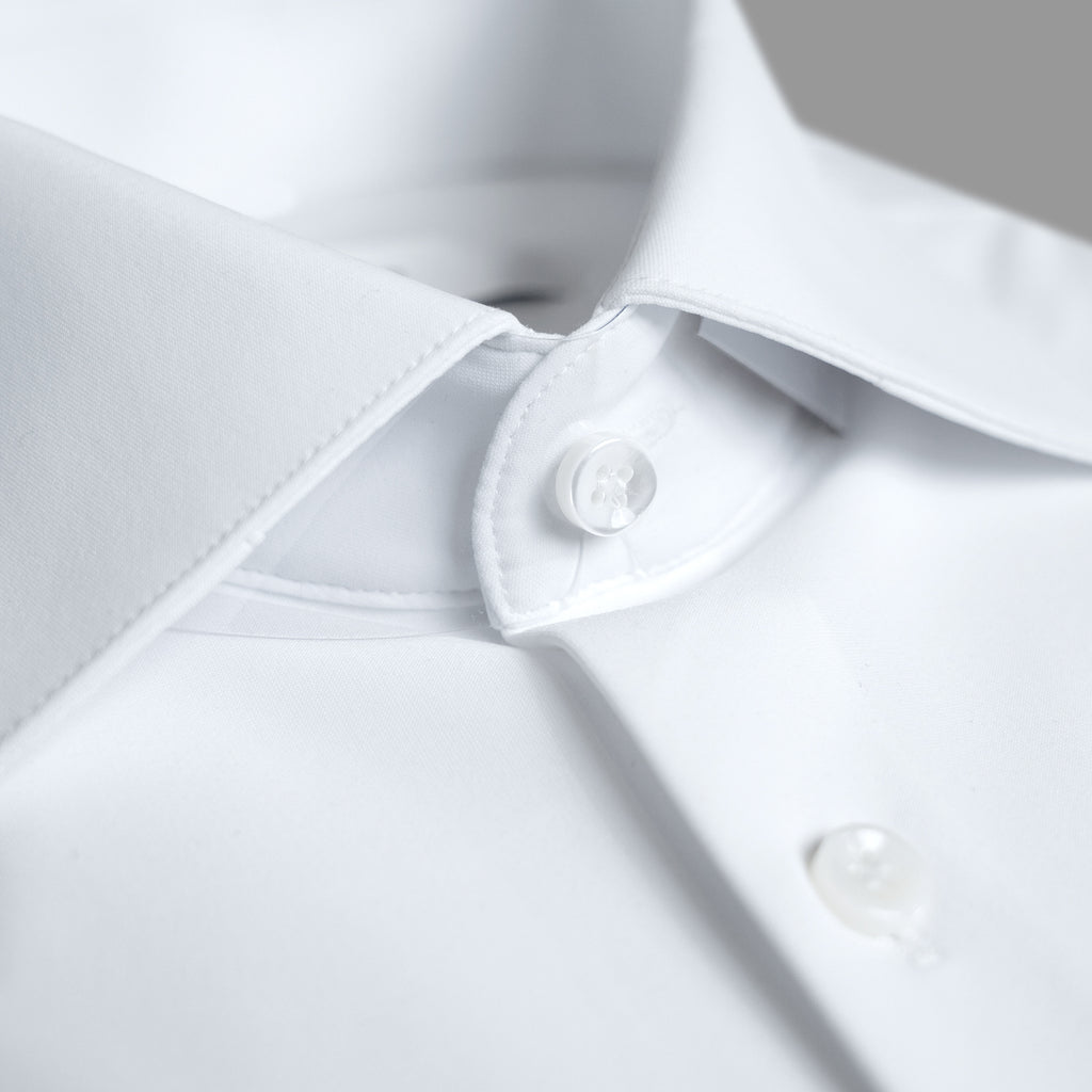 Custom Bespoke Tailored Spread Shirt model Tyler in White Emblem