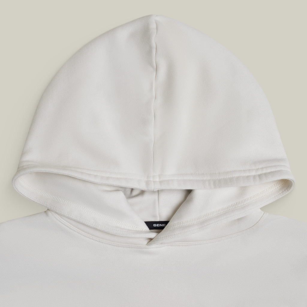 Terry Fleece Court Hoodie model Matteo in Bone