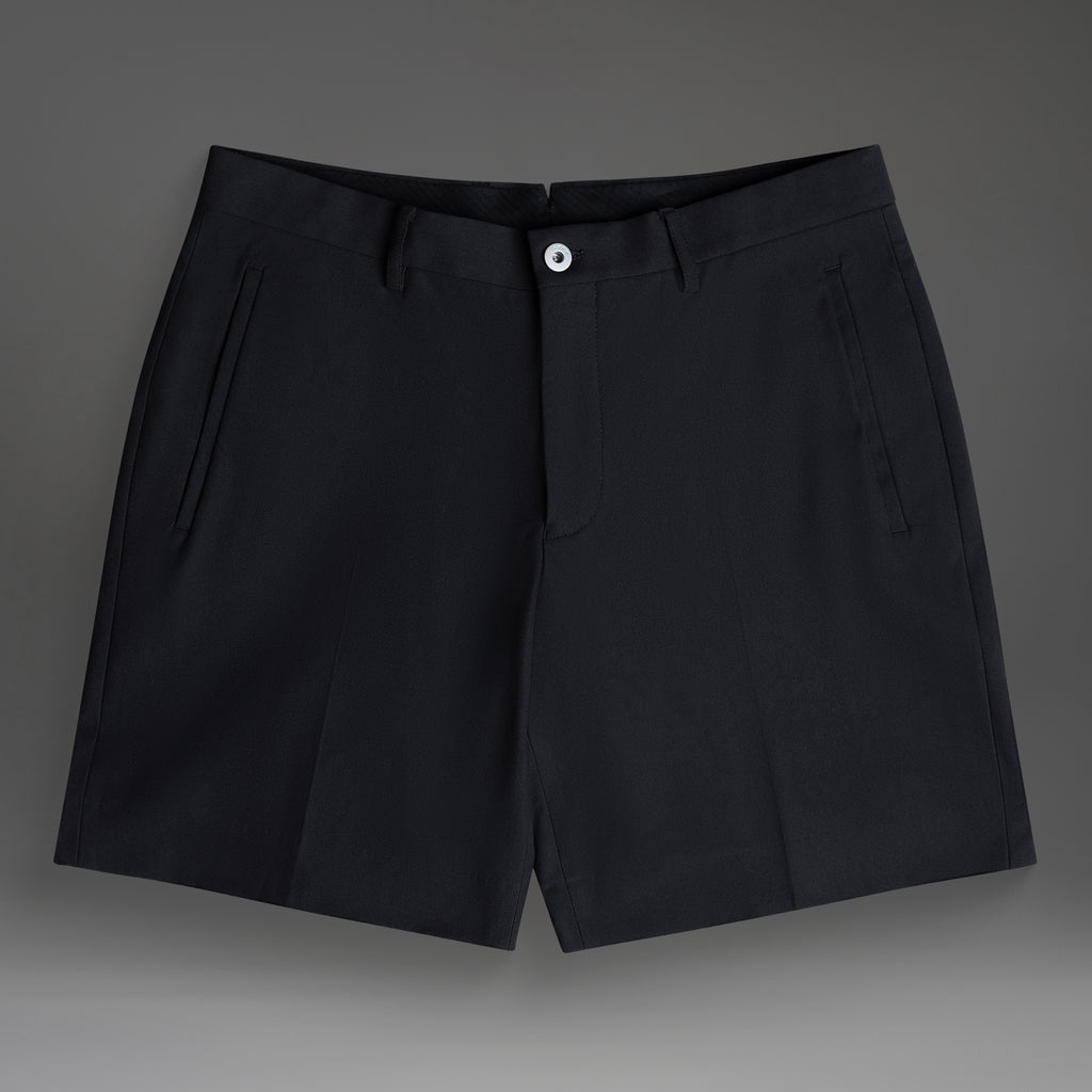 athletic bodybuilder bespoke shorts athletic build model Tyler in Black