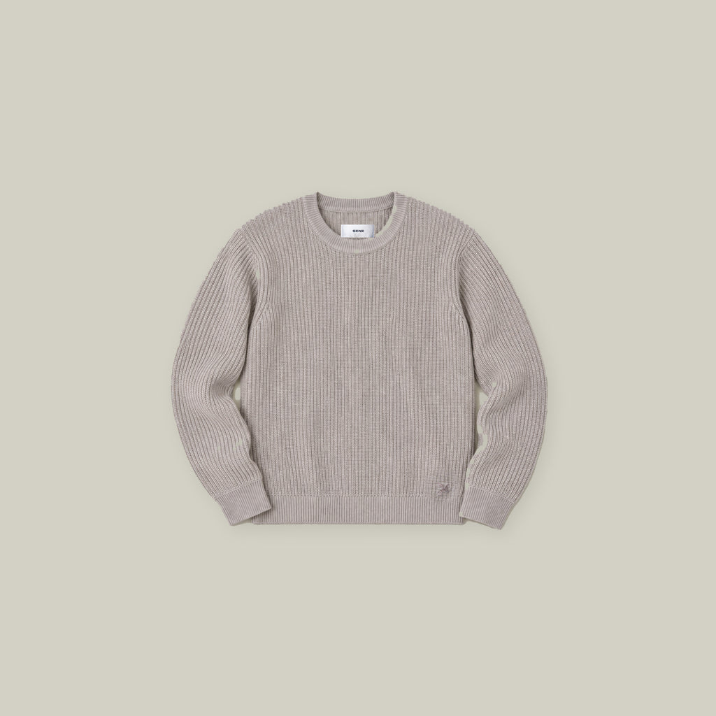 Knit Crewneck Sweater model Tyler in Sandstone