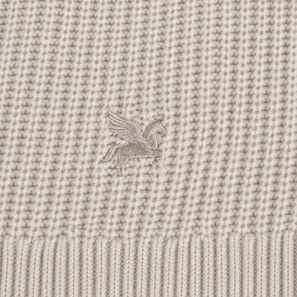 Knit Crewneck Sweater model Tyler in Sandstone