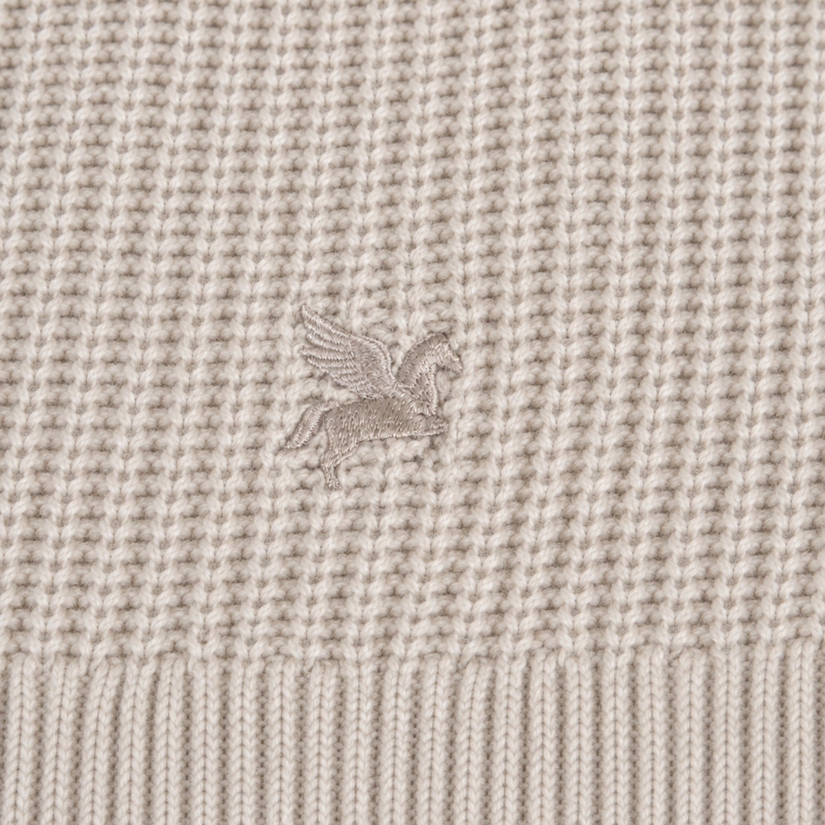 Knit Crewneck Sweater model Tyler in Sandstone