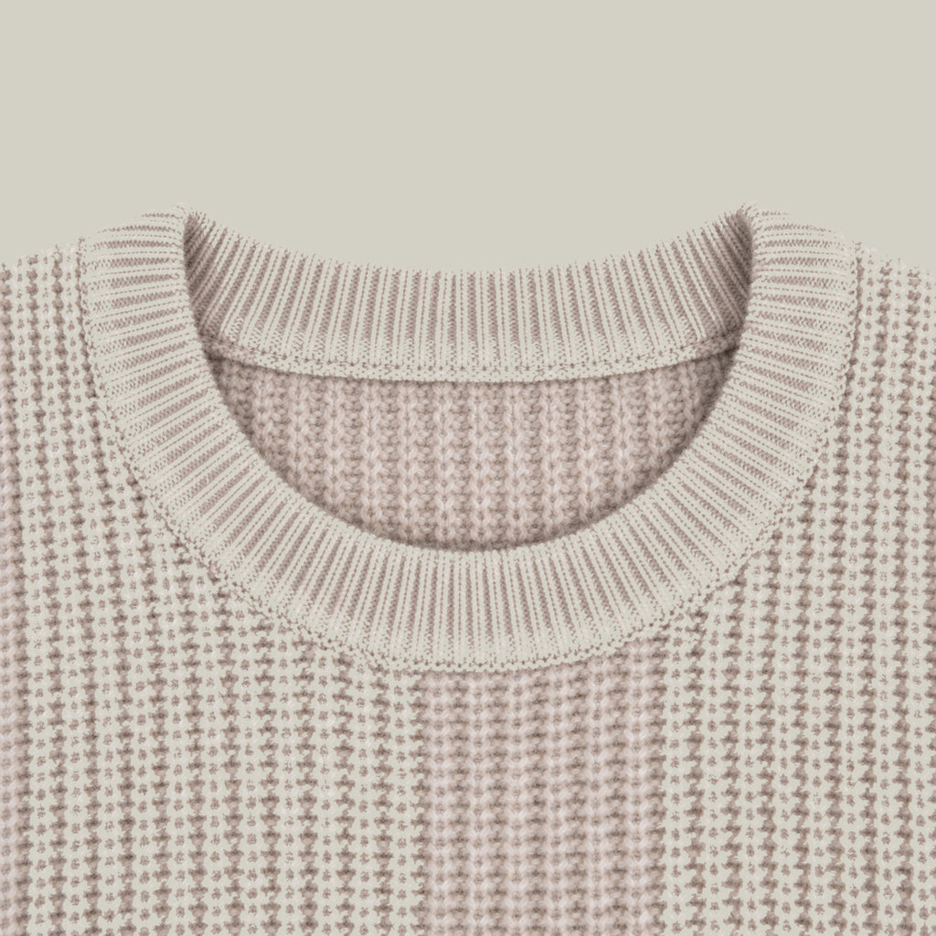 Knit Crewneck Sweater model Tyler in Sandstone