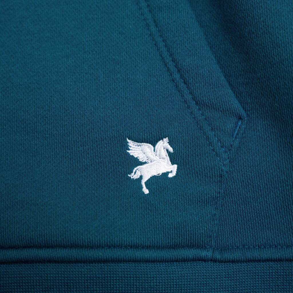 Terry Fleece Court Hoodie model Matteo in Poseidon