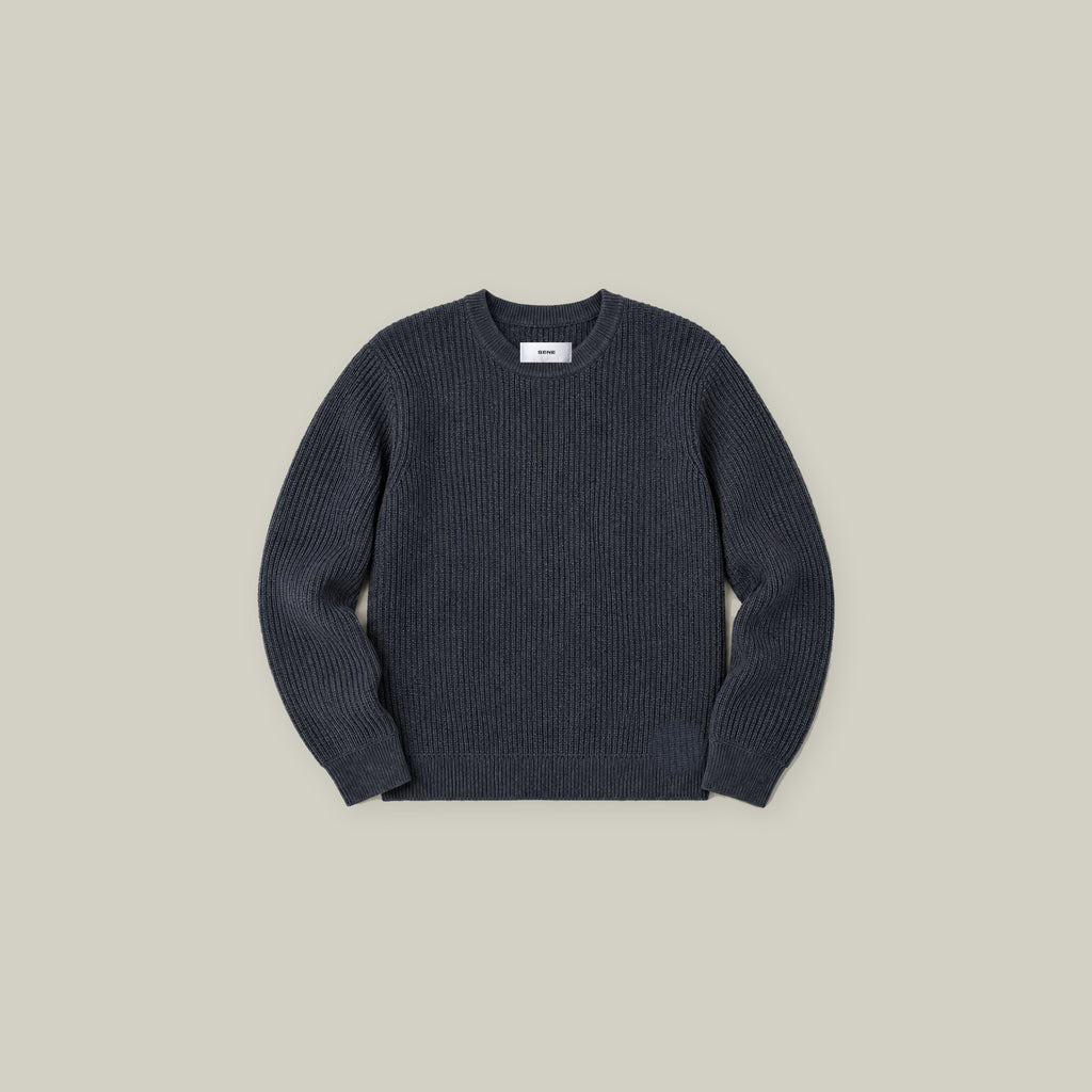 Knit Crewneck Sweater model Tyler in Graphite