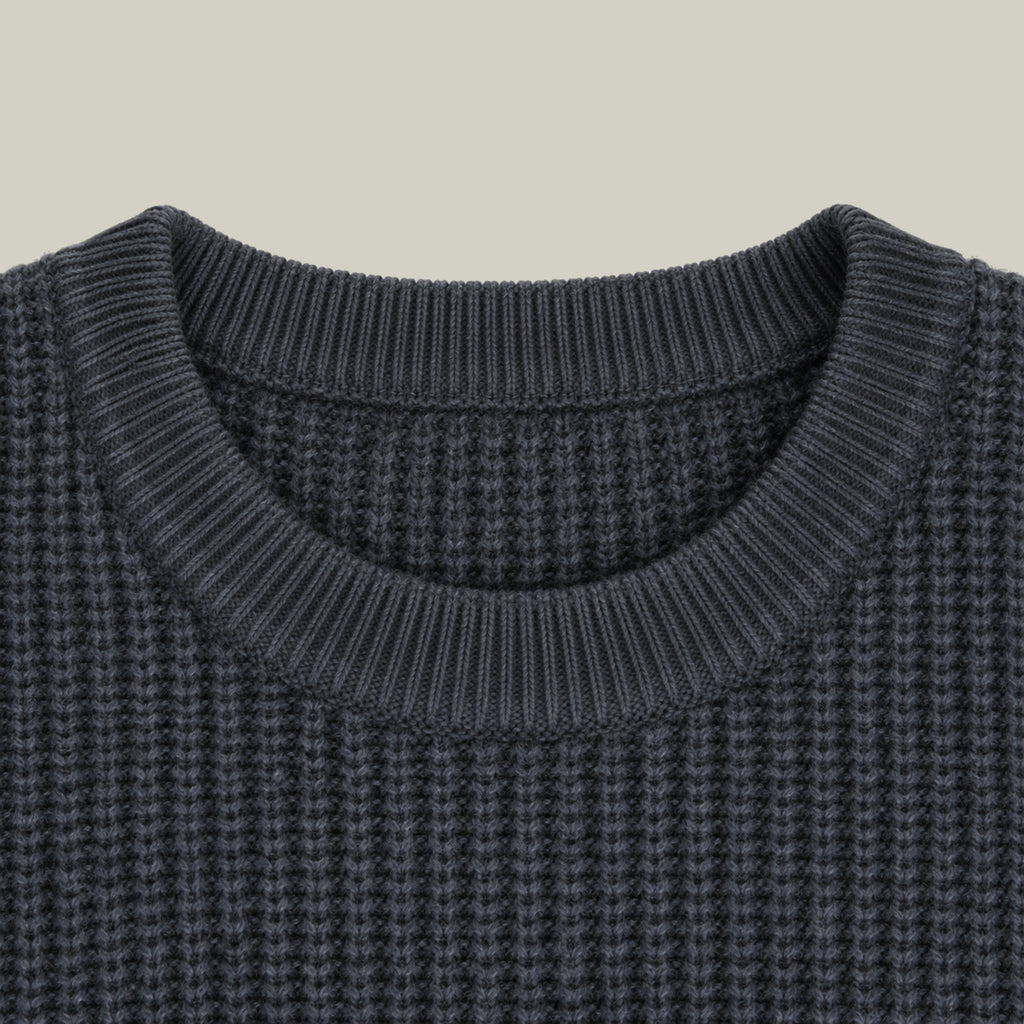 Knit Crewneck Sweater model Tyler in Graphite
