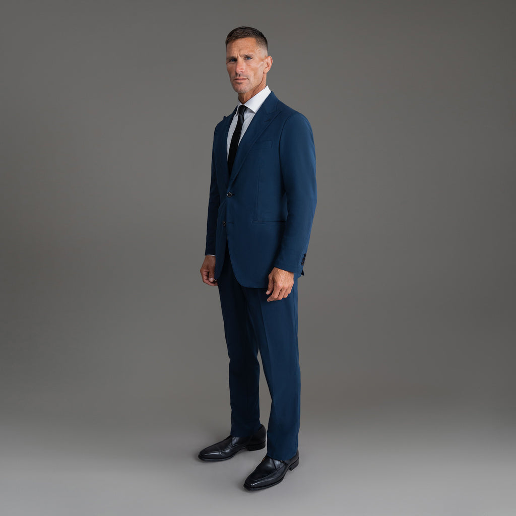 Custom Peak Lapel Tuxedo model Tyler in Nautical Blue