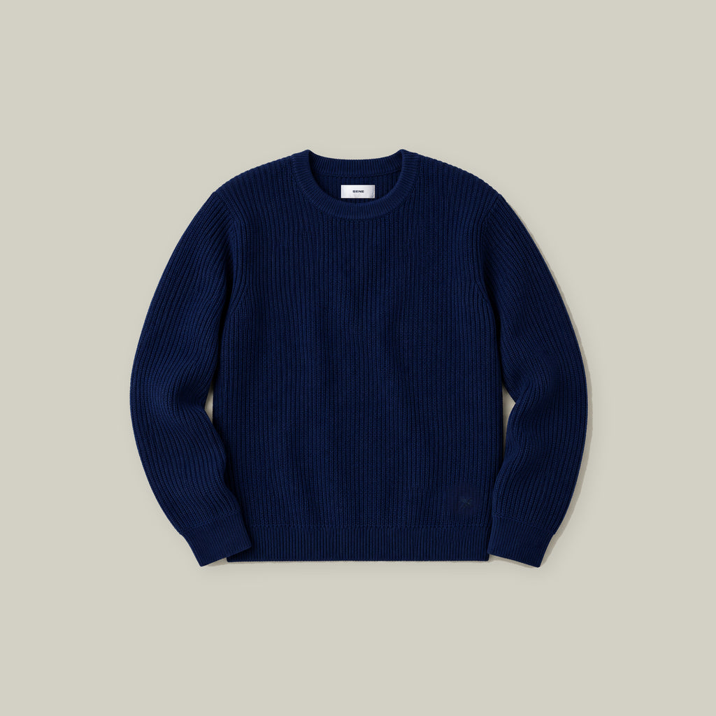 Knit Crewneck Sweater model Tyler in Ultramarine