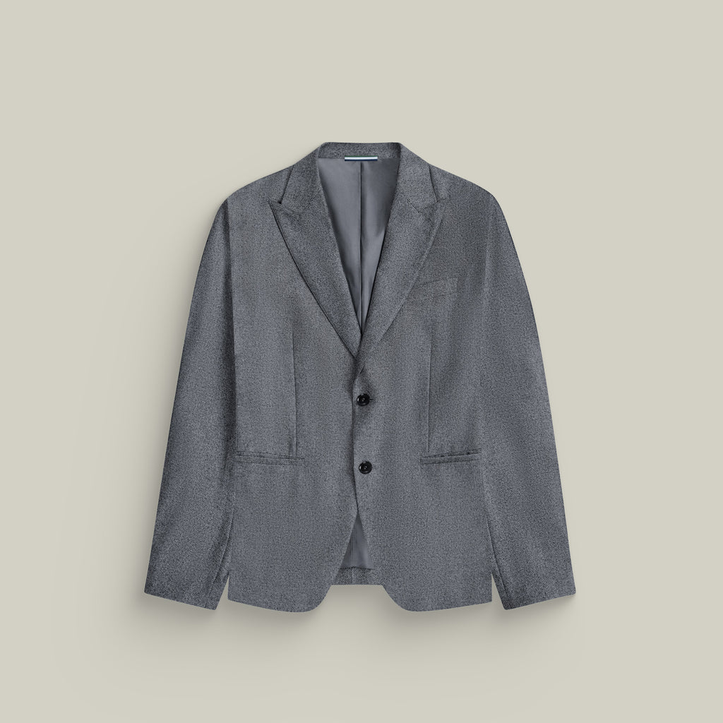 Tags:(6'1"|165) Custom Peak Lapel Tuxedo model Jessey in Gray Herringbone