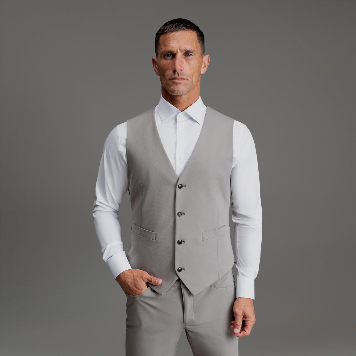 Custom suit vest model Tyler in Cement
