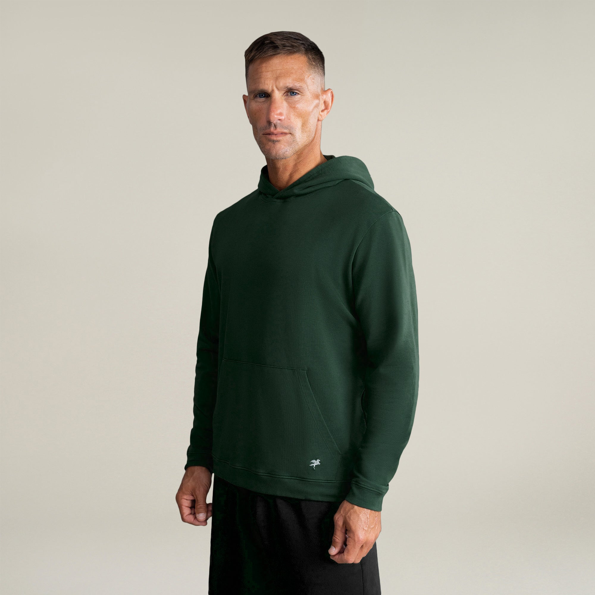 cumulus hoodie model Tyler in pine grove
