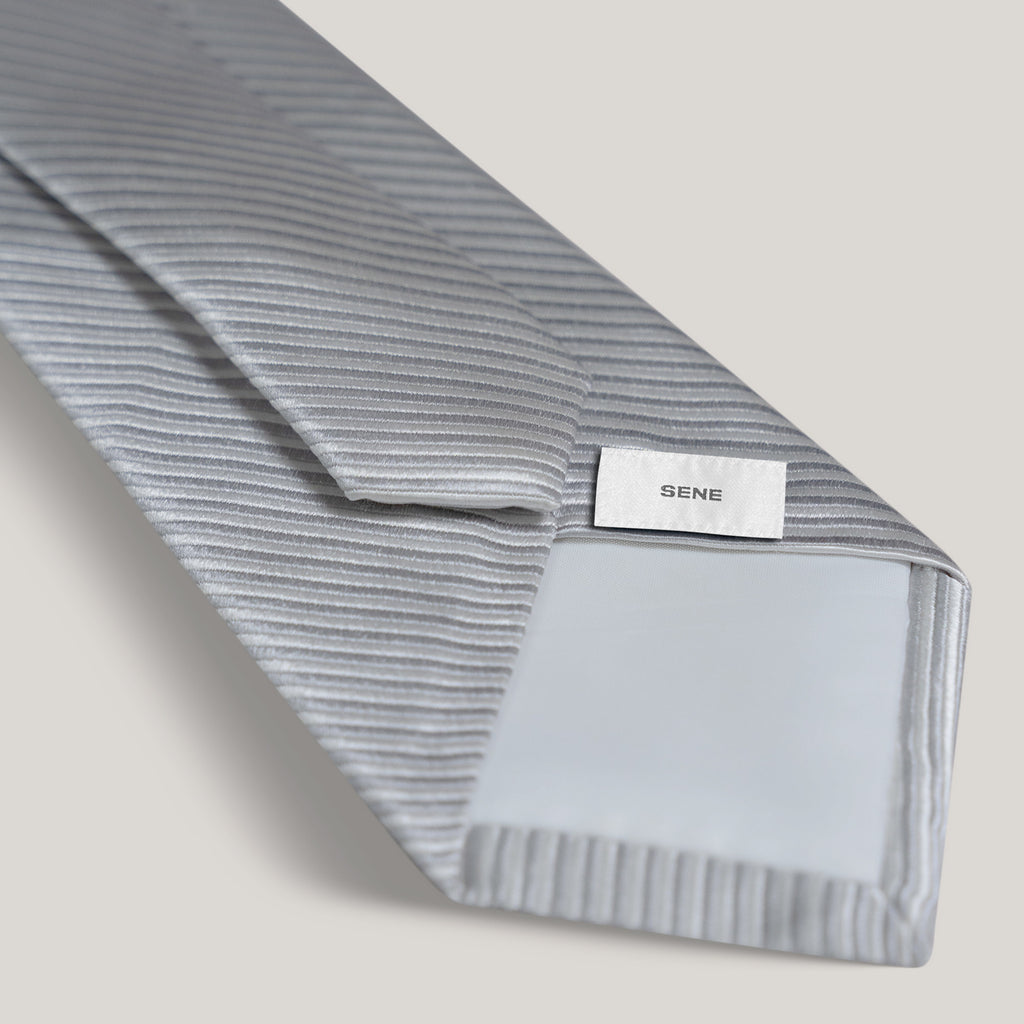 mens custom silk tie model Tyler in Silver