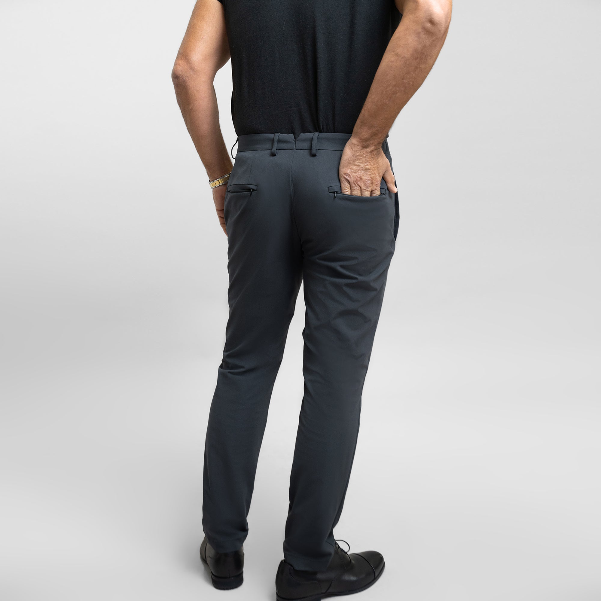 bespoke custom trousers pant chino performance technical model Guillermo in Charcoal
