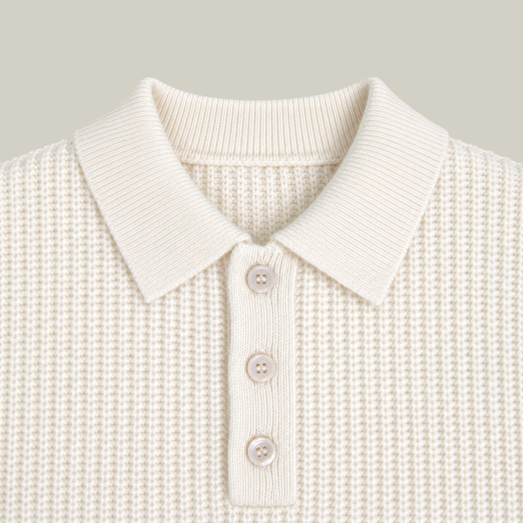 Knit Rugby Polo model Tyler in Cream