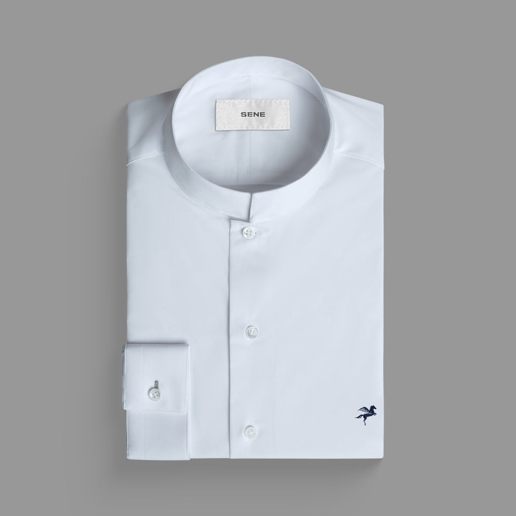 Custom Bespoke Tailored Dorsey Shirt model Tyler in White Emblem