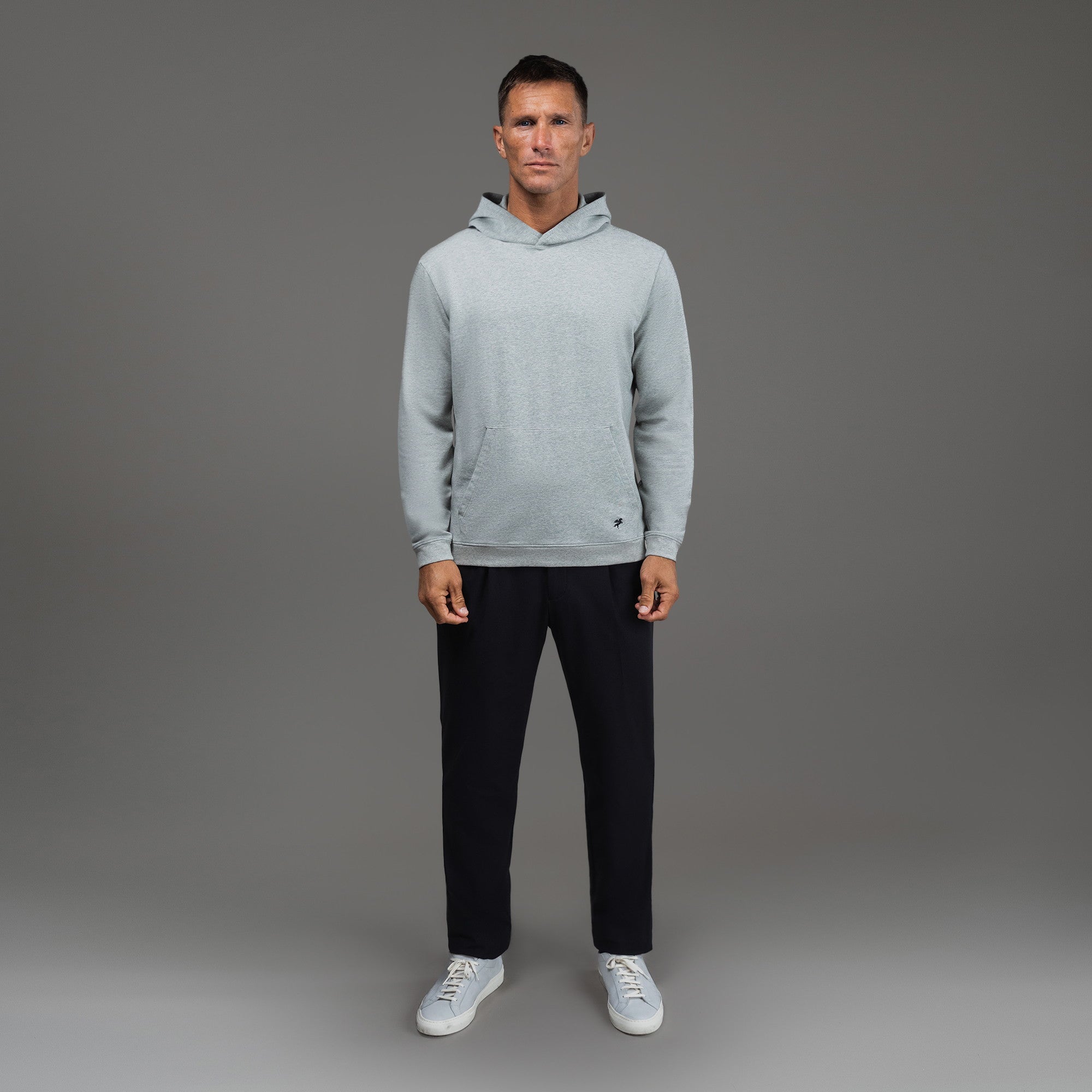 Tags:(6'0" - 180 lbs|Medium) custom hoodie model Tyler in Heather Gray