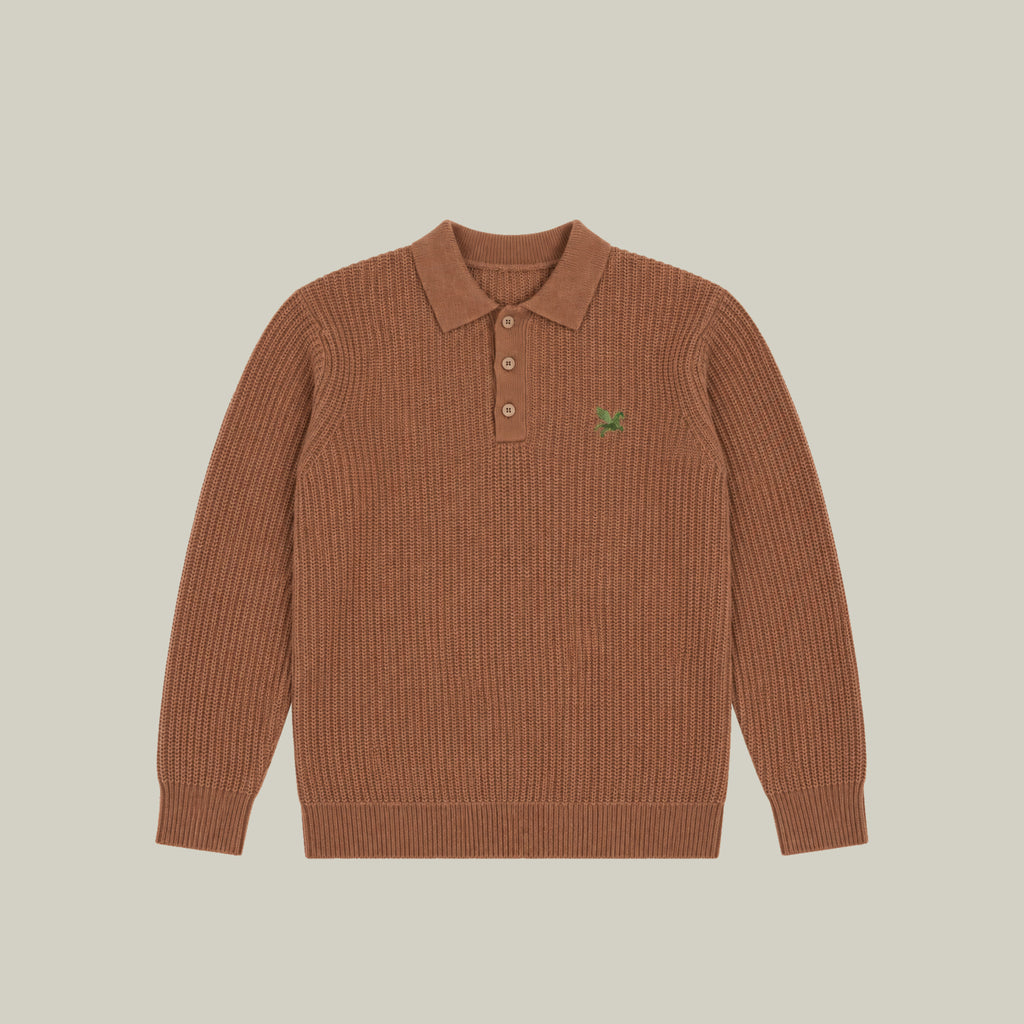 Knit Rugby Polo model Tyler in Cognac
