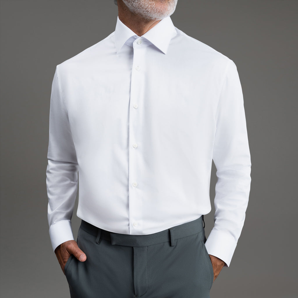Custom Bespoke Tailored Spread Shirt model Guillermo in White