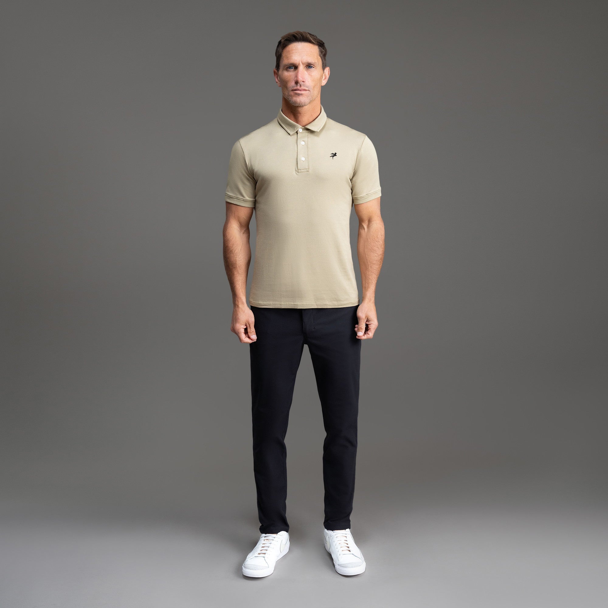 Tags:(6'0" - 180 lbs|Medium) custom t-shirt tee model Tyler in Sand