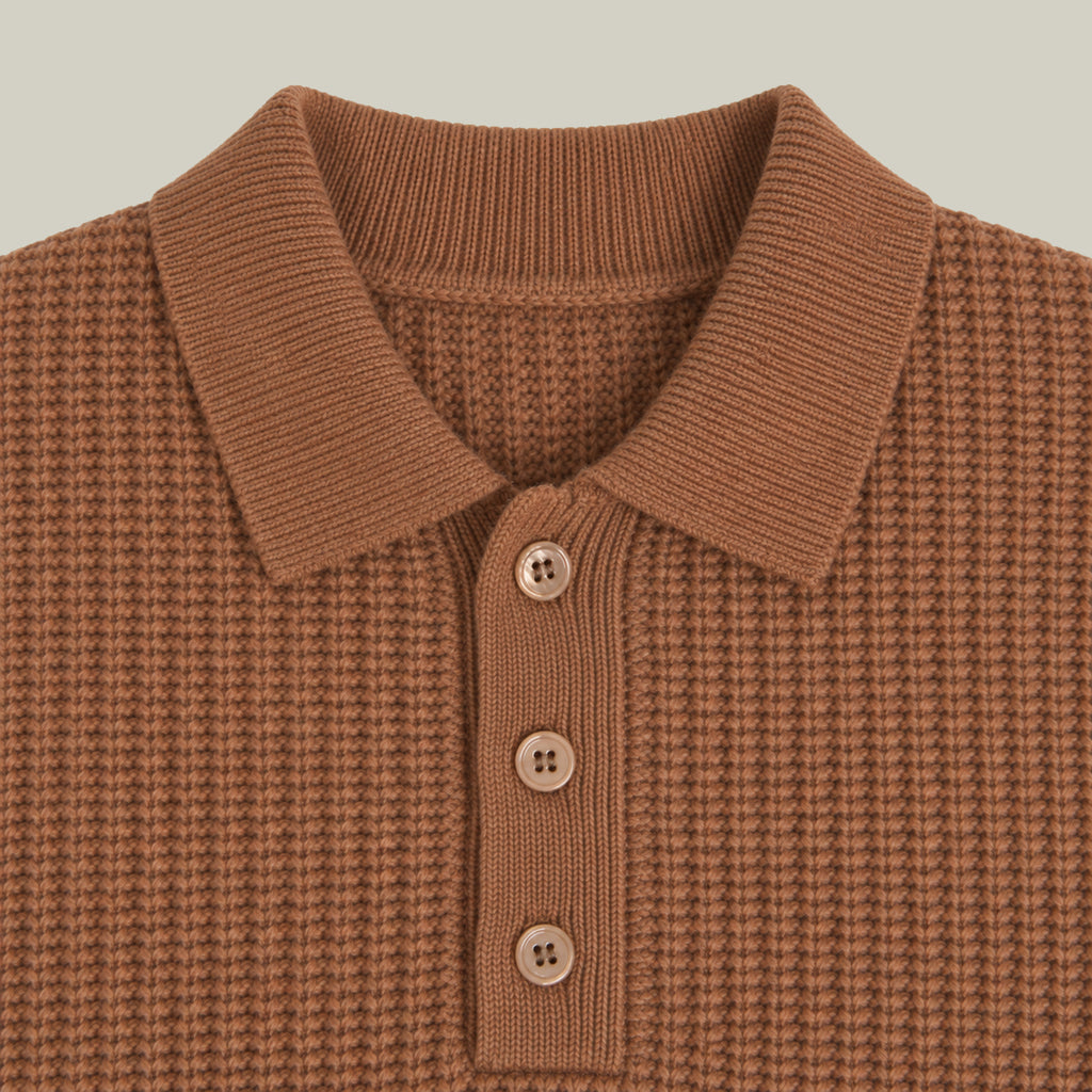 Knit Rugby Polo model Tyler in Cognac