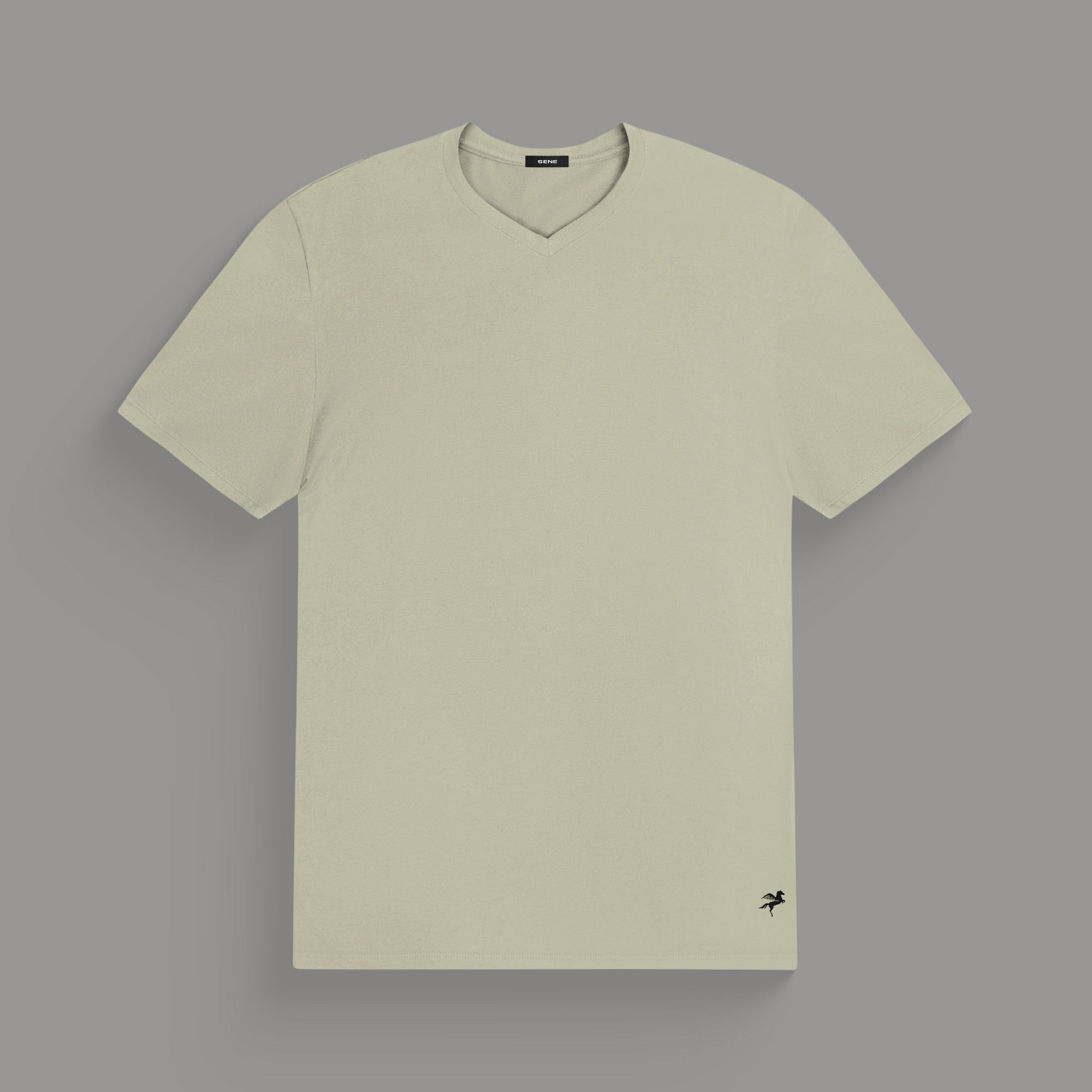 custom v-neck t-shirt los angeles model Glen in Mist